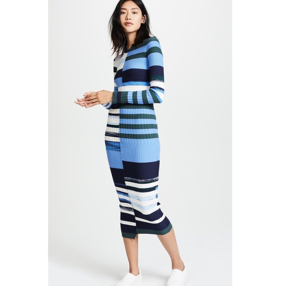 Space-Dye Rib Knit Striped Midi Dress